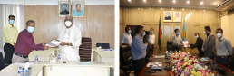 Honorable VC of Khulna University shares SHLC reports with Mayor of KCC and DSCC. Credit: Khulna University